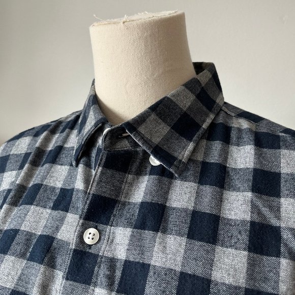 Bonobos Slim Fit Long Check Flannel Button-up Shirt In Atlas Check - Navy Beats - Picture 4 of 10